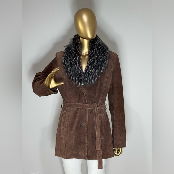 Wilsons Leather M Brown Mocha Suede Coat Jacket with Removable Faux Fur Collar - Picture 1 of 16